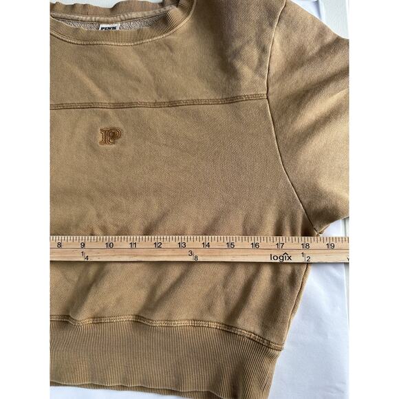 Victoria's Secret PINK Sz S Logo Relaxed Cropped Pullover Sweatshirt Tan Beige - Picture 11 of 13